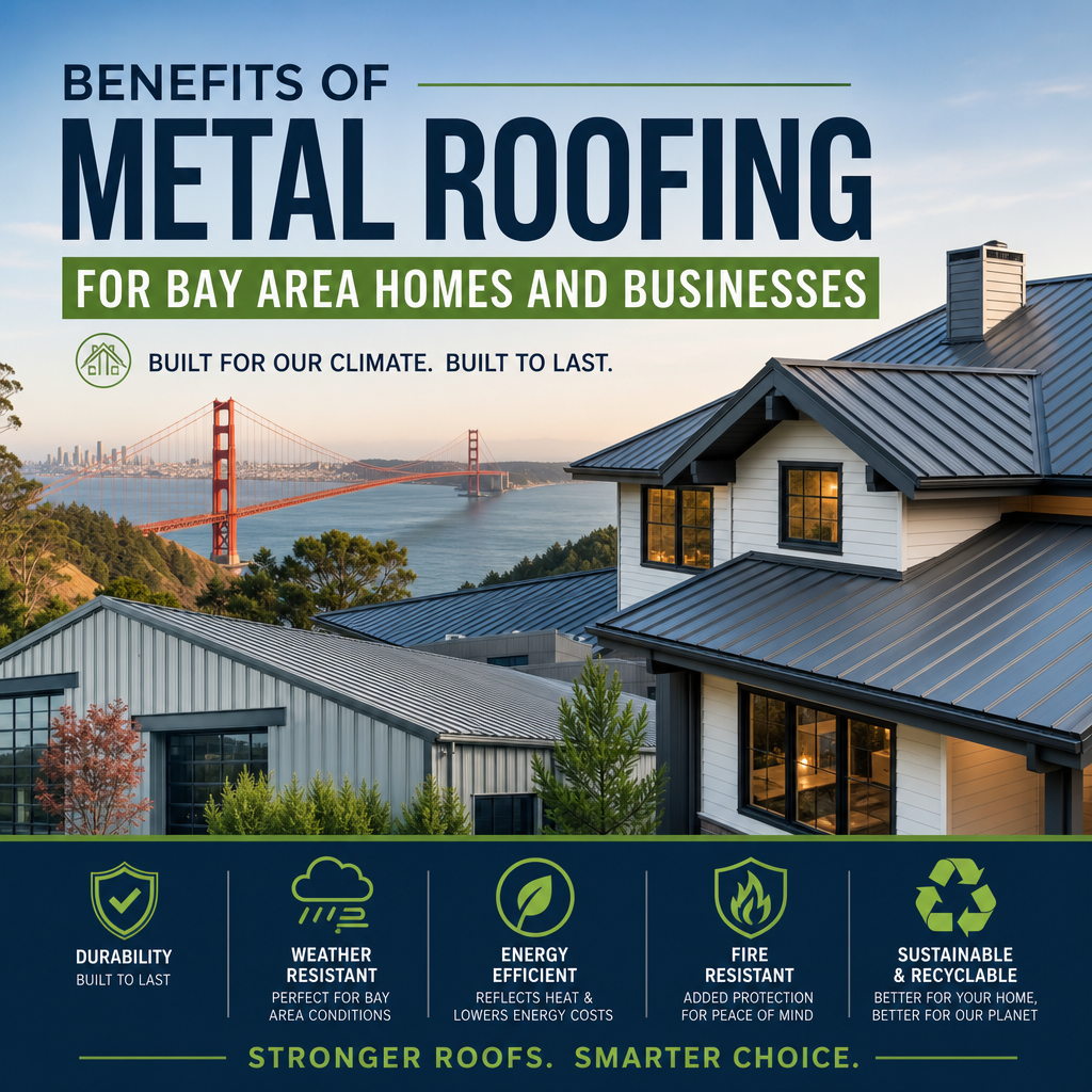Durable metal roof on a Bay Area home and business, showing weather-resistant, energy-efficient protection
