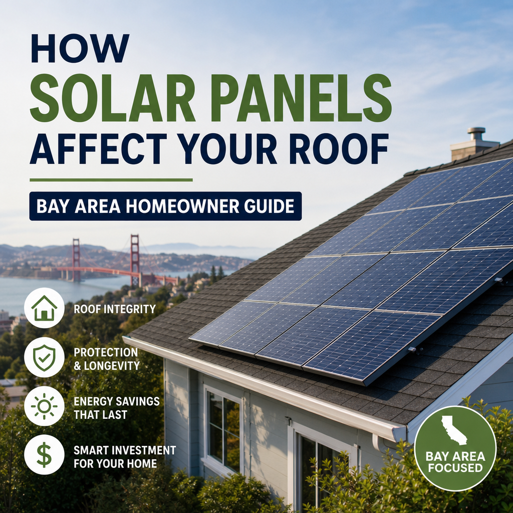 Solar panels on a Bay Area home roof, showing roof protection and clean energy benefits