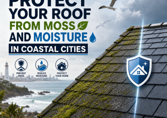 Roof in a coastal city with moss growth and moisture damage prevention focus