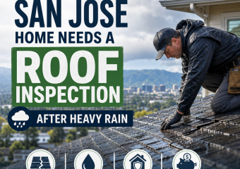 San Jose homeowner inspecting roof after heavy rain to prevent leaks and costly repairs
