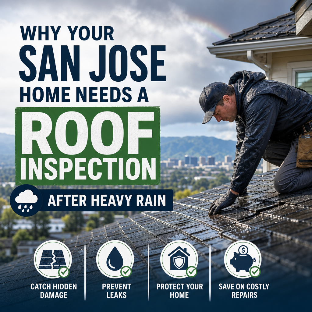 San Jose homeowner inspecting roof after heavy rain to prevent leaks and costly repairs